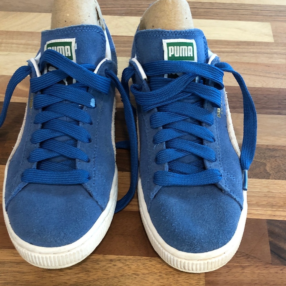 Puma Blue Suede Low-Top Sneakers with White Sole